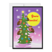 Christmas owl tree invitations