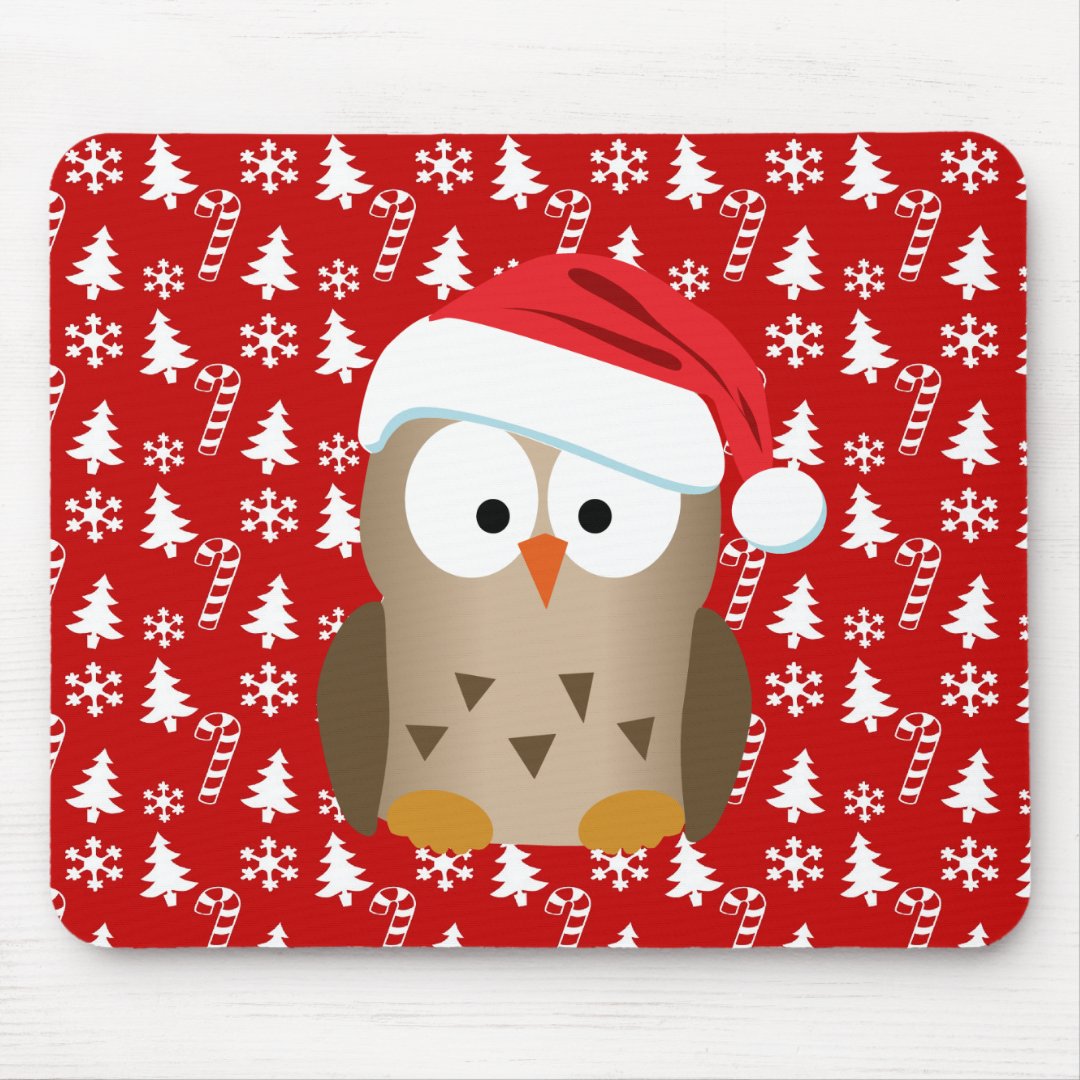 Christmas Owl With Santa Hat Mouse Pad Zazzle