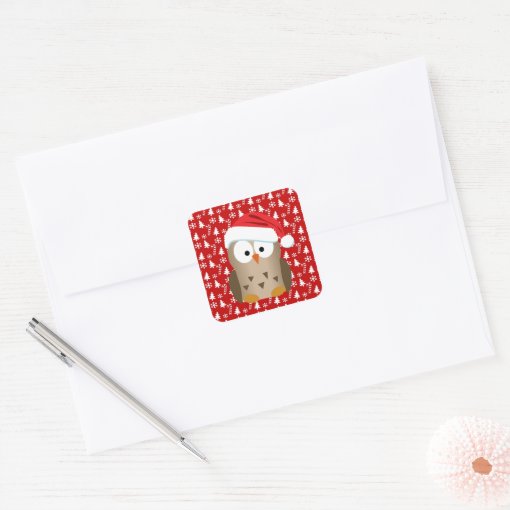 Christmas Owl With Santa Hat Square Sticker Zazzle