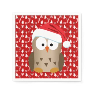Christmas Owl with Santa Hat Standard Cocktail Napkin