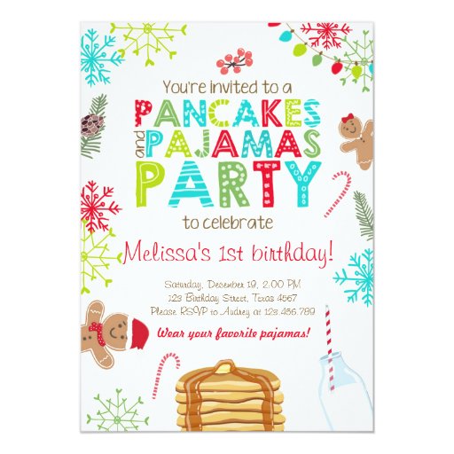 Christmas Pancake And Pajamas Birthday Invitation Zazzle