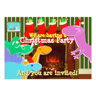Christmas Party Cute Cartoon Dinosaurs Invitations