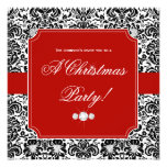 Christmas Party Damask Red Black White Invite