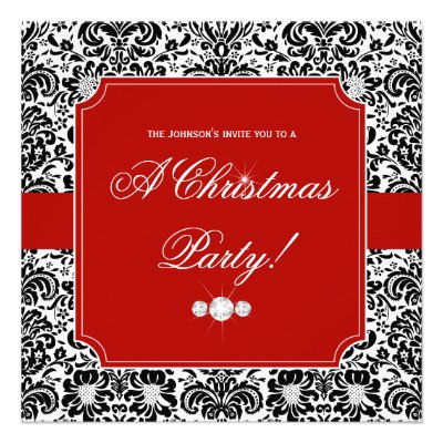 Christmas Party Damask Red Black White Invite