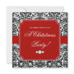 Christmas Party Damask Red Black White Invite