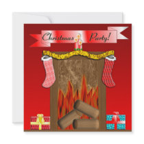 Christmas Party Festive Fireside - Red invitations