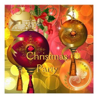 Christmas Party Gold Yellow Green Red Xmas Personalized Announcement
