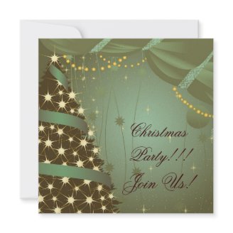 Christmas Party Invitation Tree and Curtain