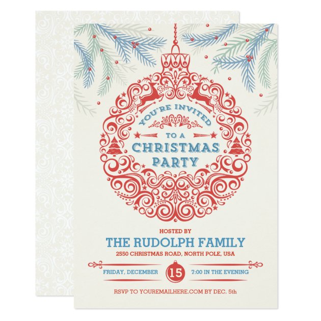 Christmas Party Ornament Invitation (front side)