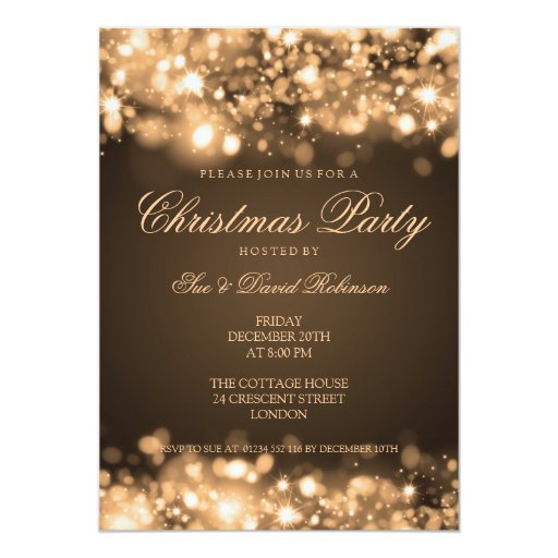 Christmas Party Sparkling Lights Gold Personalized Invitation (front side)