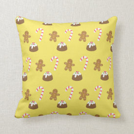Christmas Pattern, Gingerbread Man, Candy, Pudding Throw Pillow