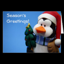 Christmas Penguin Blue Greeting Card cards