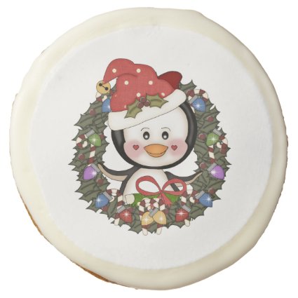 Christmas Penguin Holiday Wreath Sugar Cookie