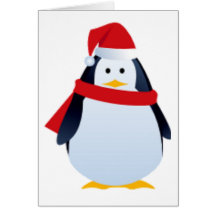 Christmas Penguin In A Santa Hat Greeting Card