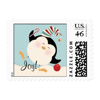 Christmas Penguin Xmas Joy Postage Stamps for the holidays