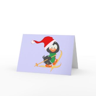 Christmas Penguin Skiing card