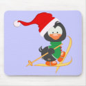 Christmas Penguin Skiing mousepads
