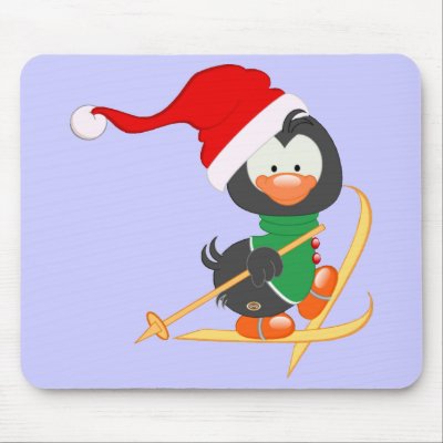Christmas Penguin Skiing Mouse Mats by Kadoodles