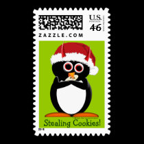 Christmas Penguin Stamps Stealing Santa's Cookies!