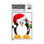 Christmas Penguin with Candy Cane Postage Stamps