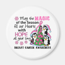 Christmas Penguins Breast Cancer Refrigerator Magnets