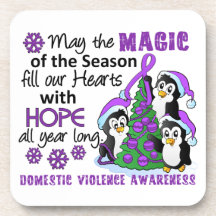 Christmas Penguins Domestic Violence Beverage Coaster