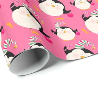 Christmas Penguins Gift Wrap Paper
