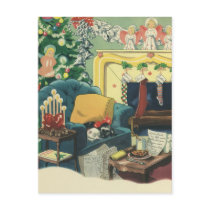Christmas Pets Sleeping; Waiting for Santa Claus Post Card