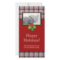 Christmas Photo Card Plaid Gray Red photo cards by BestCards Christmas Photo Card Plaid Gray Red photo cards