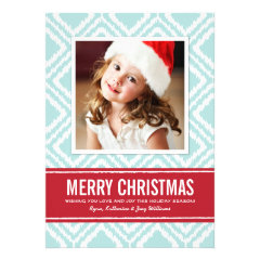 Christmas Photo Card | Red and Blue Ikat Pattern