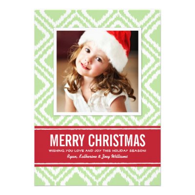 Christmas Photo Card | Red and Green Ikat Pattern