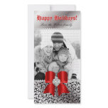 Christmas Photo Card Swirl Black Jewel Bow Red