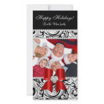 Christmas Photo Card Swirls Red Jewel Bow Black photo cards