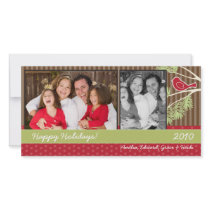 Christmas Photo Cards - Brown, Red Bird, Evergreen