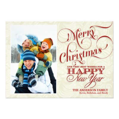 Christmas Photo Flat Card - Red & White