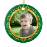 Christmas photo frame ornament, green and gold