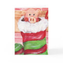 Christmas Piggy in a Stocking Card by sharonfosterart Christmas Piggy in a Stocking Card