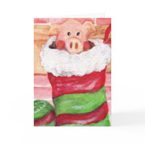 Christmas Piggy in a Stocking Card