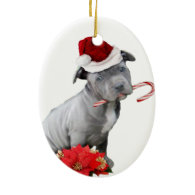 Christmas pitbull puppy Double-Sided oval ceramic christmas ornament