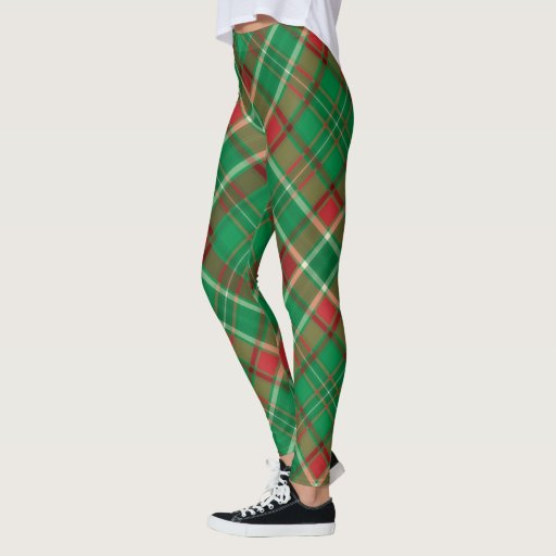 Christmas plaid red green leggings Zazzle