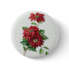 round_button - Pretty red Christmas Poinsettia flowers on white textured background: Sizes 