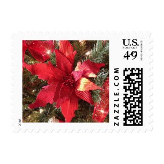 Christmas Poinsettia Flower Postage Stamp
