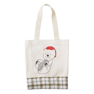 Christmas Polar Bear with Red Santa Hat Zazzle HEART Tote Bag