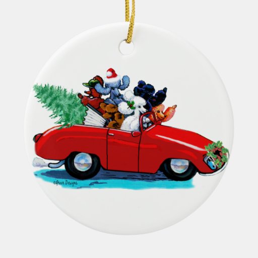 christmas poodle vintage red car christmas tree ornament 50th wedding anniversary christmas ornament