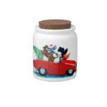 Christmas Poodles & Vintage Red Convertible Candy Jar