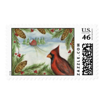 Christmas Postage Stamp Winter Cardinal