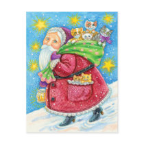 Christmas Postcard:  Christmas Kittens - Santa