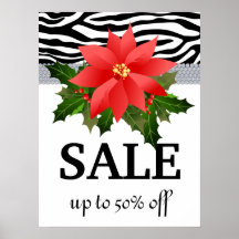 Christmas Poster Sale Zebra Poinsettia Flower