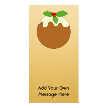 Christmas Pudding. Gold color background. Photo Card Template