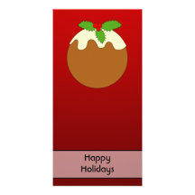 Christmas Pudding. Happy Holidays. On Red Photo Greeting Card